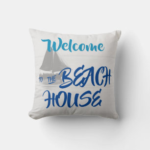 Blue Welcome to the Beach House nautical Cushion