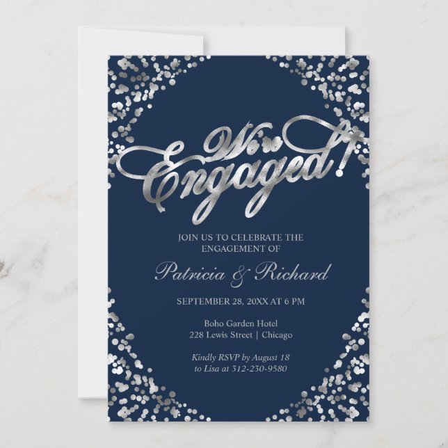 Blue We're Engaged Engagement Party Invitation (Front)