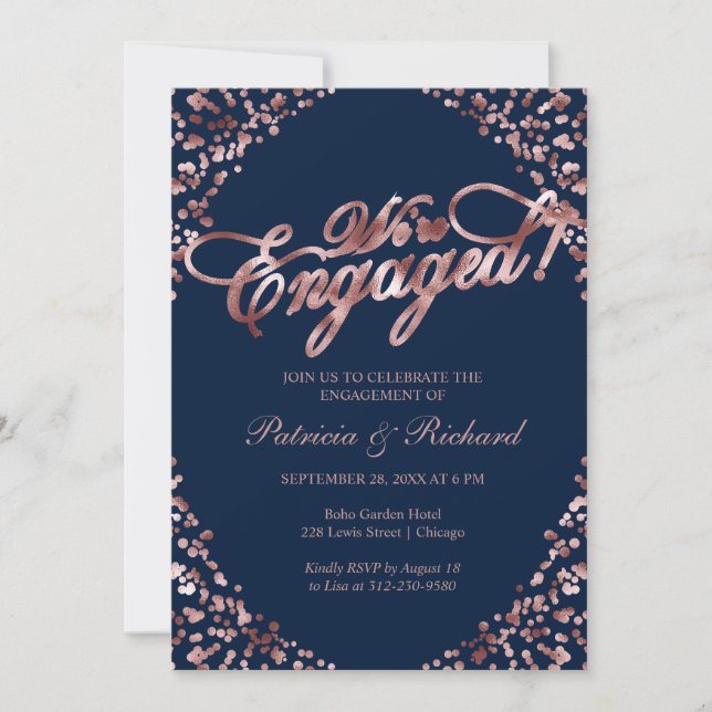 Blue We're Engaged Engagement Party Invitation (Front)