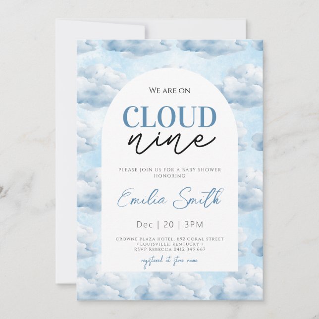  Blue We're on Cloud Nine Baby shower Shower Invitation (Front)
