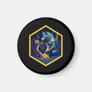 Blue Werewolf Paying A Golden Harp Magnet
