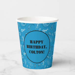 Blue Western Bandanna Print Birthday Party Paper Cups