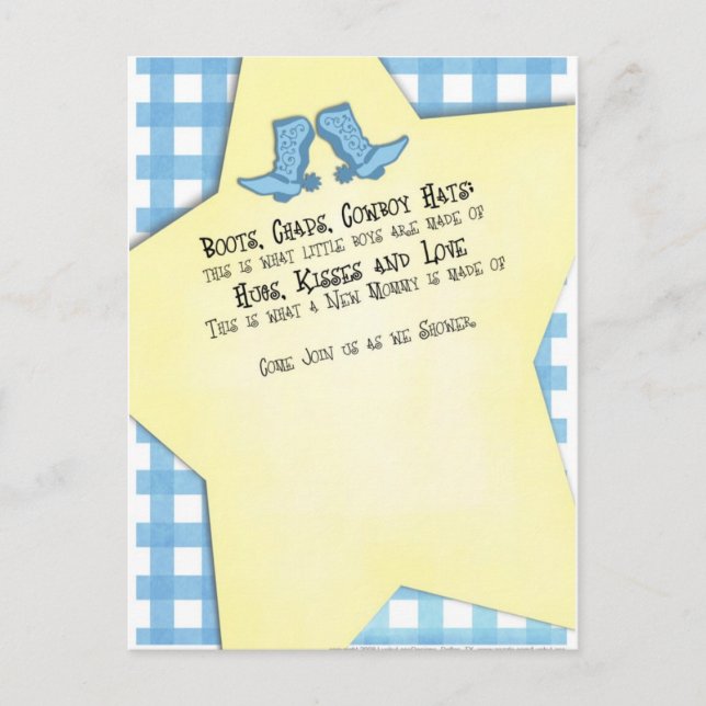 Blue Western Boots for Baby Shower Invitation Postcard (Front)