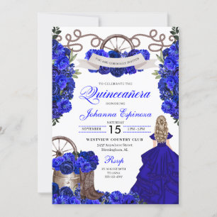 Blue Western Charra Ranchero Quinceanera Invitation