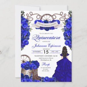 Blue Western Charra Ranchero Quinceanera Invitation