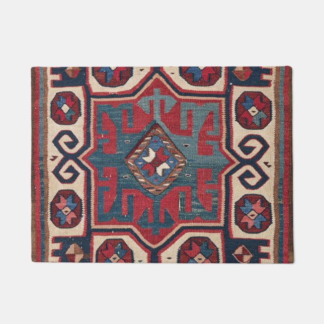 Blue Western Santa Fe Cowboy Style Ornate  Doormat (Front)