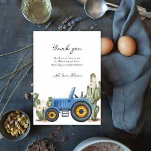 Blue Western Tractor Cactus Desert Baby Shower  Thank You Card