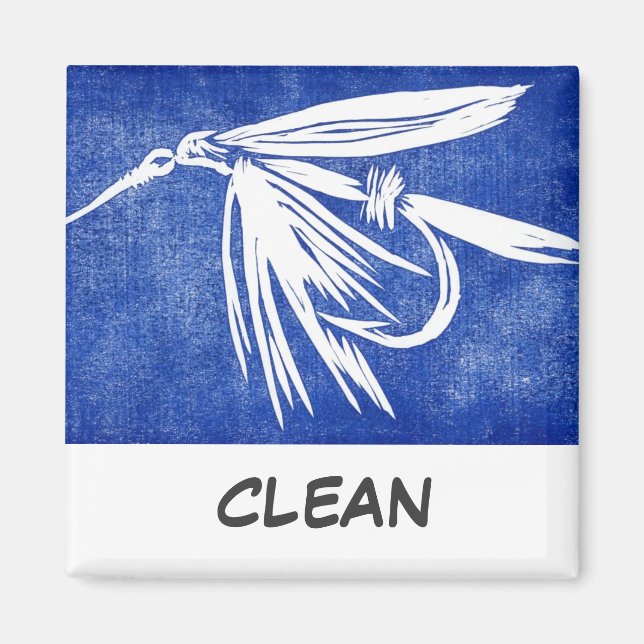 "Blue Wet Fly" Dish Washer Status Magnet (Front)