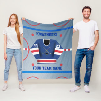 Blue Wh | Red Ice Hockey Rink | Player Jersey Fleece Blanket