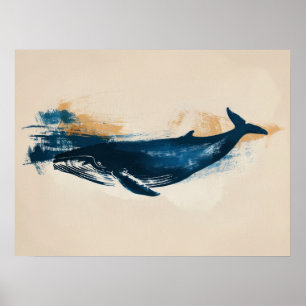 Blue Whale abstract drawing Small Poster