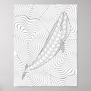 Blue Whale Adult Colouring Poster