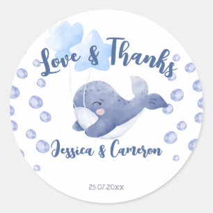  Blue whale ahoy it's a boy nautical baby shower  Classic Round Sticker