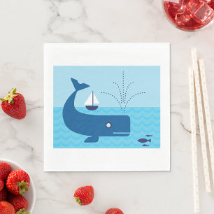 Blue Whale And Blue Sailboat Napkin