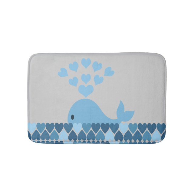 Blue Whale and hearts Bath Mat (Front)