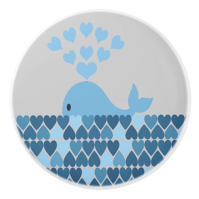 Blue whale and hearts ceramic knob (Front)