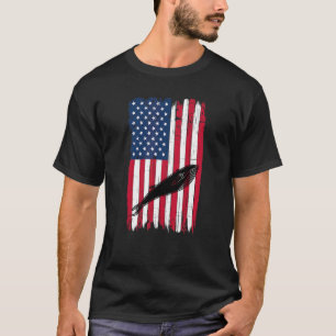 Blue Whale Animal Silhouette American Flag Usa Pat T-Shirt