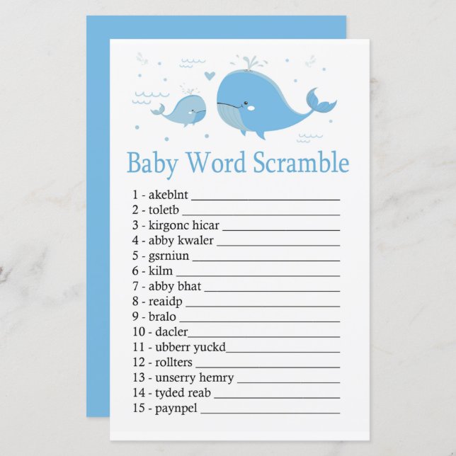 Blue Whale Baby word scramble game (Front/Back)