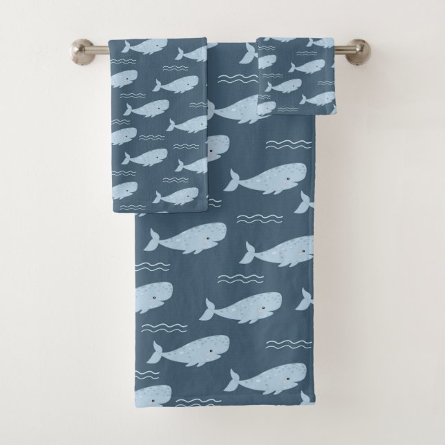Blue whale bath towel set (Insitu)