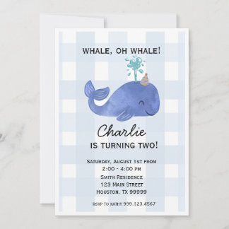 Blue Whale Birthday Party Invitation, Customisable Invitation