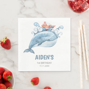 Blue Whale Birthday Party Paper Napkin