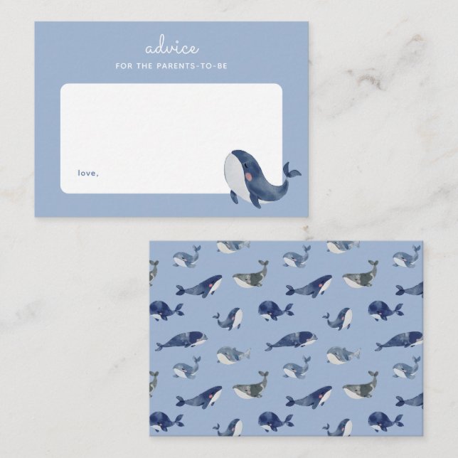 Blue Whale Boy Baby Shower Parenting Advice Card (Front/Back)