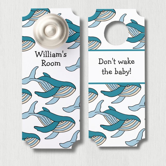 Blue Whale Boys Nursery Personalised Door Hanger (Blue whale personalized boys bedroom, baby boy nursery, door hanger.  Don't wake the baby!)