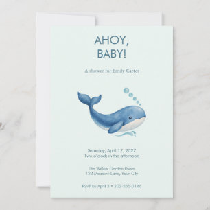 Blue Whale Bubbles Baby Shower Invitation