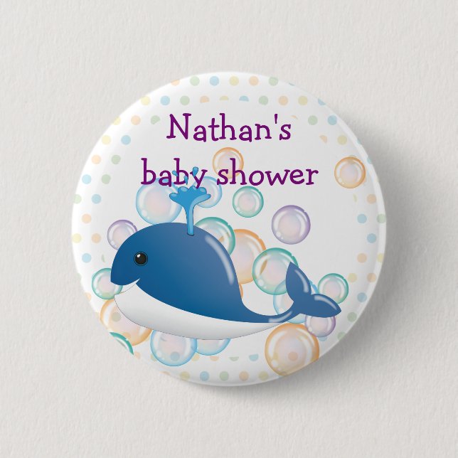 Blue whale button, baby shower button (Front)