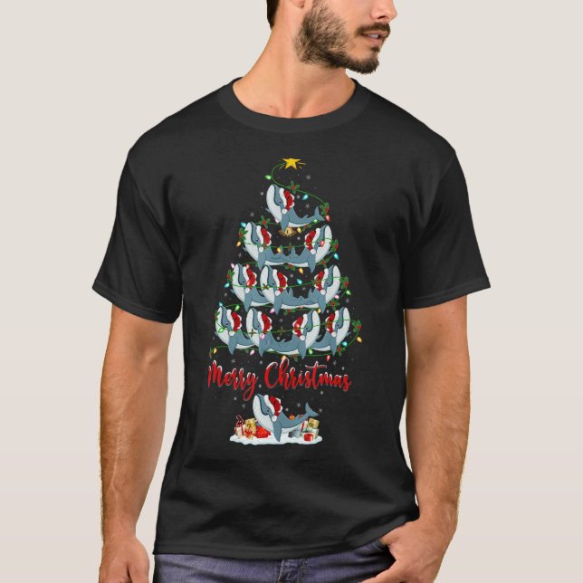Blue Whale Christmas Tree Lights  Blue Whale Xmas T-Shirt (Front)