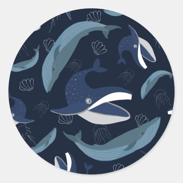 Blue Whale Classic Round Sticker (Front)