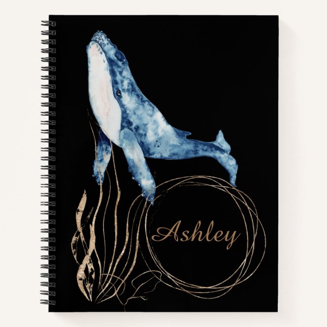 Blue Whale Custom Name Notebook (Front)