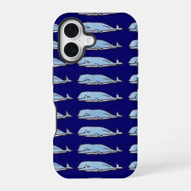 blue whale cute pattern iPhone 16 case (Back)
