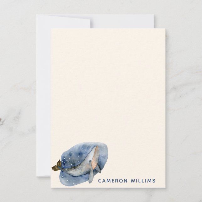 Blue Whale Cute Watercolor Nautical Personalised Card (Front)