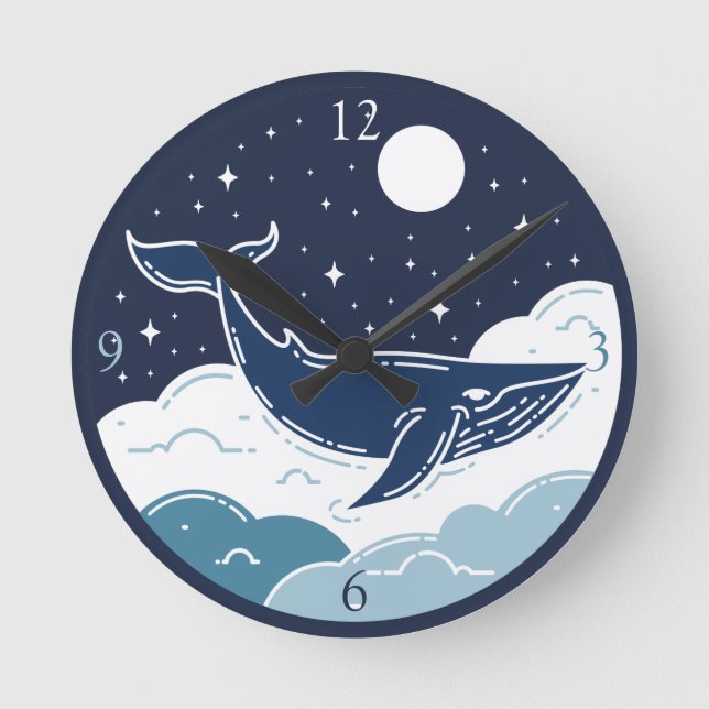 Blue Whale Dream Round Clock (Front)