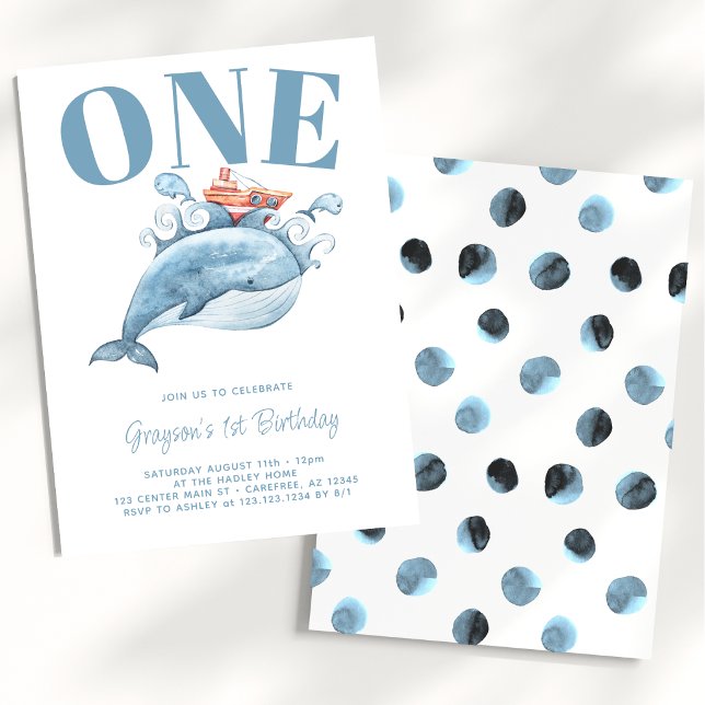Blue Whale First Birthday Party Invitation (Creator Uploaded)