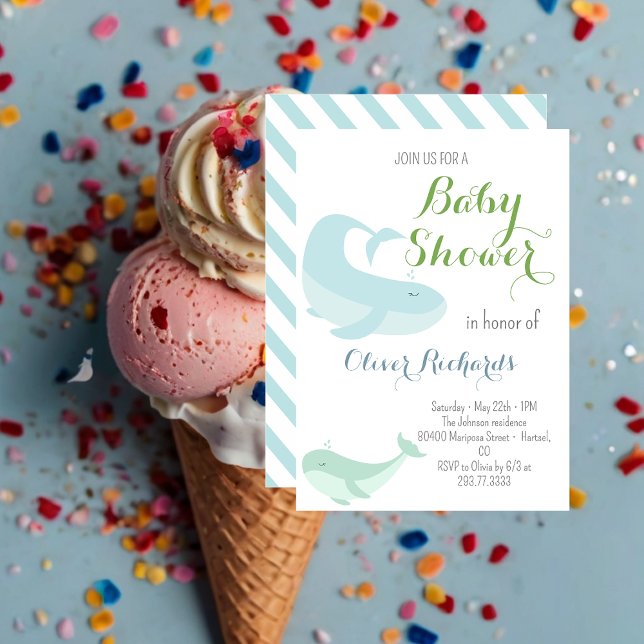 Blue Whale Green Pastel Ocean Fish Baby Shower  Invitation (Creator Uploaded)