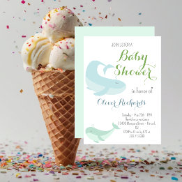 Blue Whale Green Pastel Ocean Fish Baby Shower  Invitation