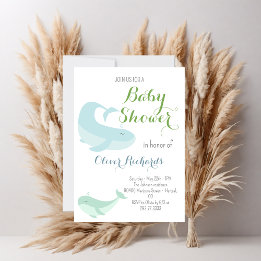Blue Whale Green Pastel Ocean Fish Baby Shower  Invitation