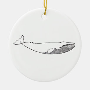 Blue Whale Illustration (line art) Ceramic Tree Decoration