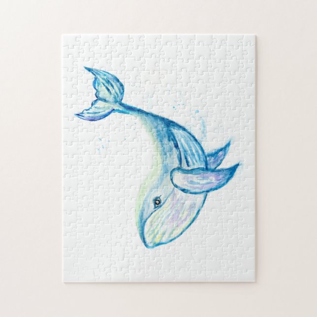 Blue whale in watercolors jigsaw puzzle (Vertical)