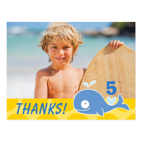 Blue Whale Kid's Birthday Photo Thank You Postcard