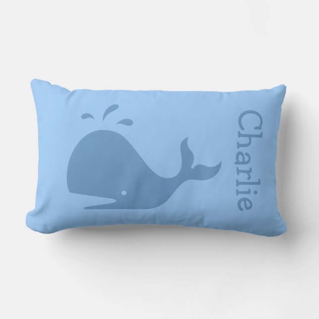 Blue whale lumbar pillow with custom baby name (Front)