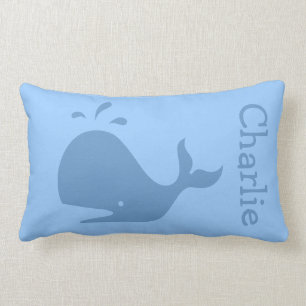 Blue whale lumbar pillow with custom baby name