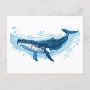Blue whale mammal swimming   postcard