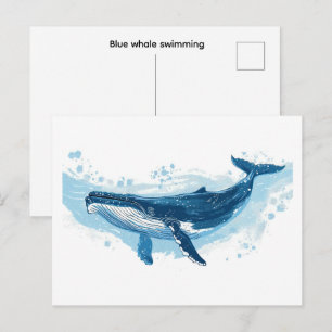 Blue whale mammal swimming Small Postcard