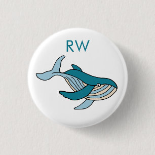 Blue Whale Monogram 3 Cm Round Badge