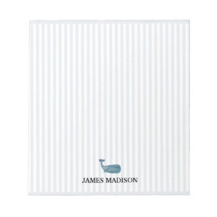 Blue Whale Monogram Nautical Stripe Notepad