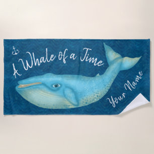 Blue Whale Nautical Beach Time Personalised Ocean Beach Towel