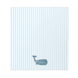 Blue Whale Nautical Blue Stripe Preppy Notepad