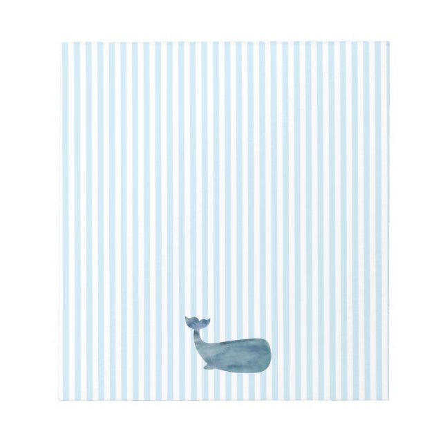 Blue Whale Nautical Blue Stripe Preppy Notepad (Front)